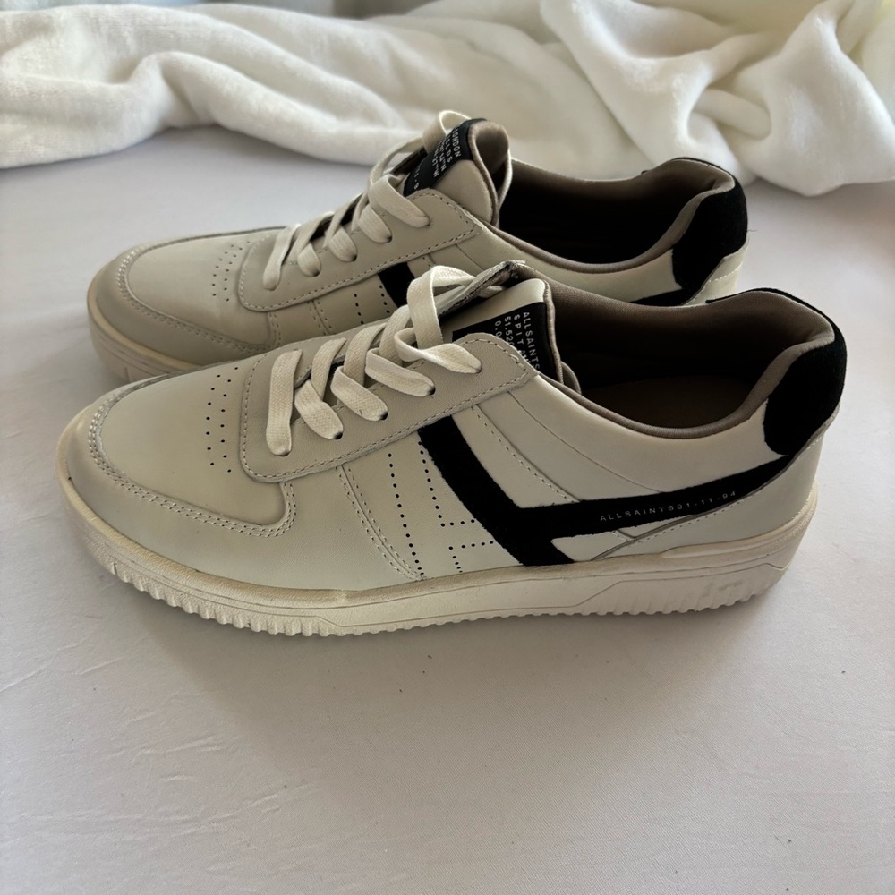 ALLSAINTS Vix Women’s Low Top Leather Sneakers White/Black Size 10